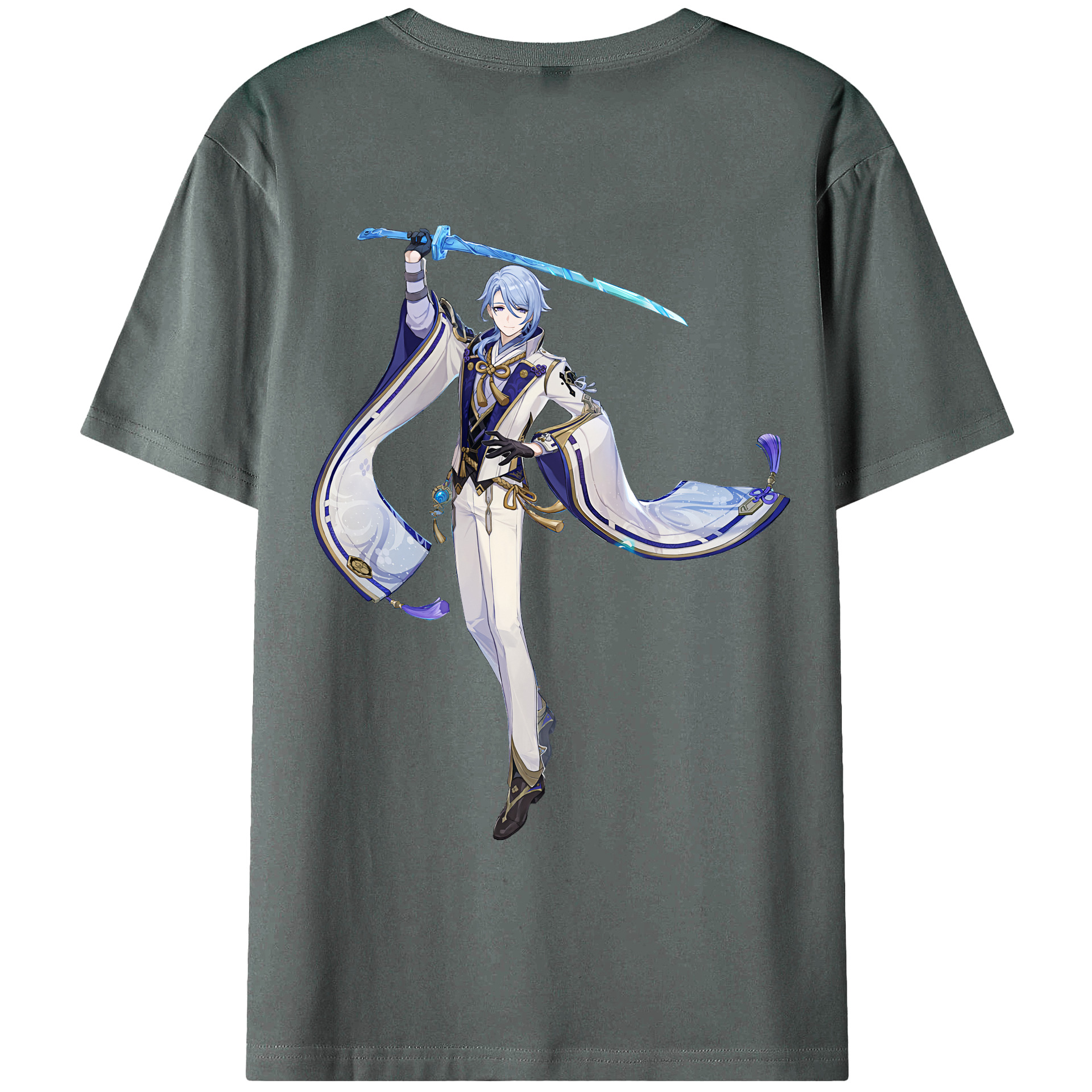 げんし神 神里綾人 かみさとあやと genshin Kamisato Ayato 綿100％ メンズ半袖Tシャツ（バックプリント） 通気性